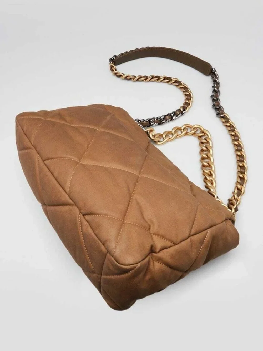 Chanel Brown Quilted Canvas Chanel 19 Large Flap Bag